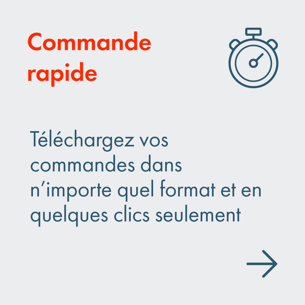 Commande rapide:  T&eacute;l&eacute;chargez vos commandes dans n&rsquo;importe quel format et en quelques clics seulement