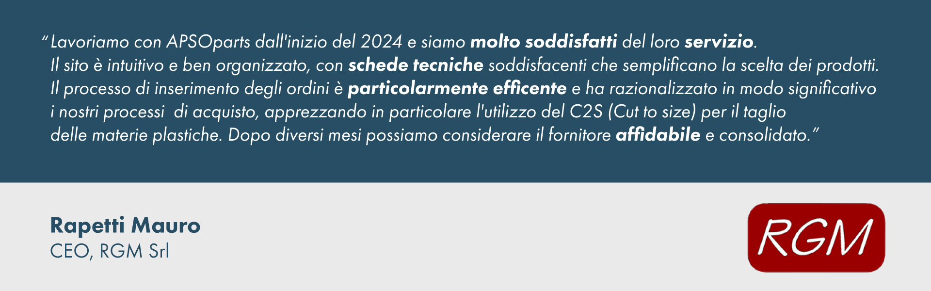 Testimonianza di Rapetti Mauro, CEO, RGM Srl